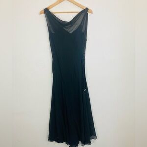 Vintage Y2K silk bias cut sheer silk dress with cowl neck and clasp belt. Sz 3/4